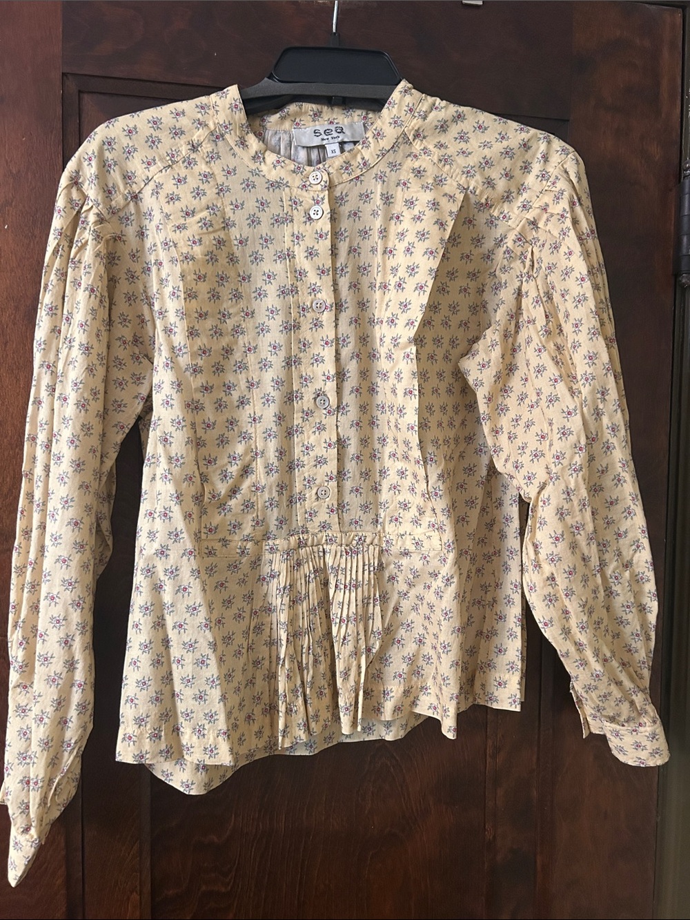 SEA New York Yellow Floral Button-Front Peplum Blouse